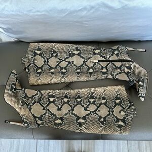Vince Camuto knee high snake skin pointy boots